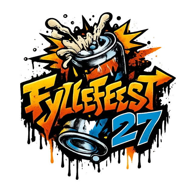 Logo laget av prompten «graffiti av en ølboks som eksploderer, teksten "Fyllefest 27"»