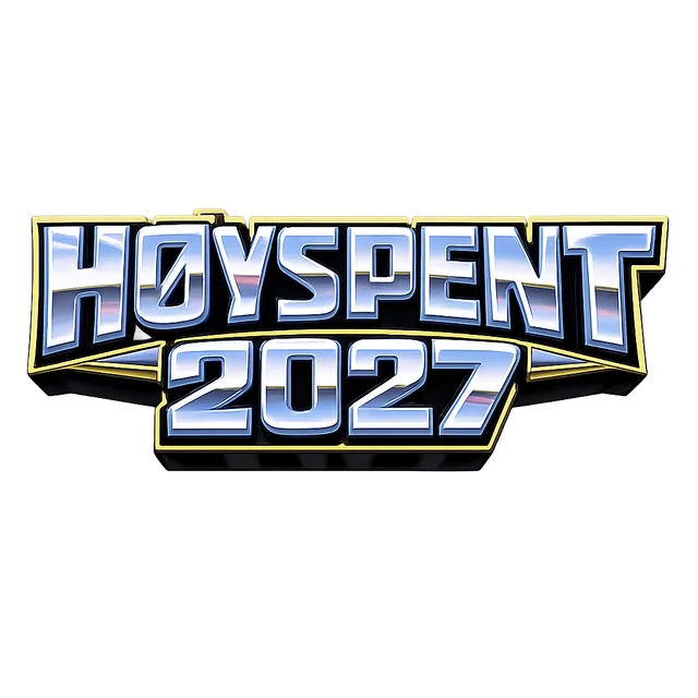 Logo laget av prompten «tykke 3D-bokstaver med gullkant og hard skygge, årstallet stablet under navnet, står HØYSPENT 2027»
