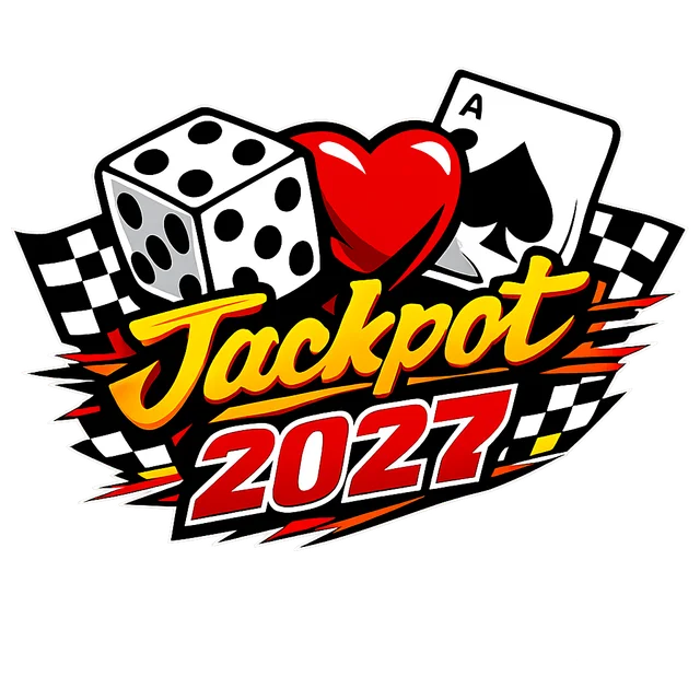 Logo laget av prompten «tre klistremerker: en terning, et hjerte og et spar-ess, alle med Jackpot 2027»