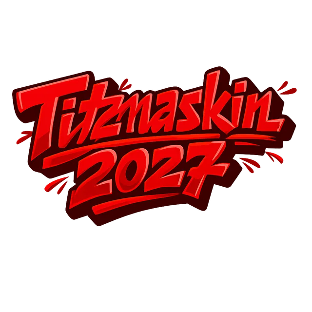 Logo laget av prompten «bare teksten «Titzmaskin 2027» i en tøff retro font, rød, ingen bilde»