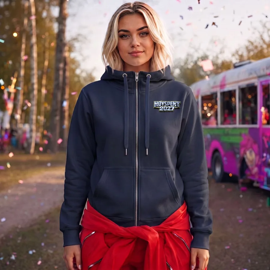 Høyspent 2027 på marineblå zip-hoodie